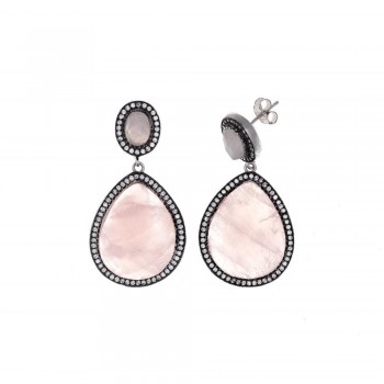Σκουλαρίκια SALVATORE PLATA με λευκά ζιργκόν και ροζ κουάρτζ, ασήμι 925 