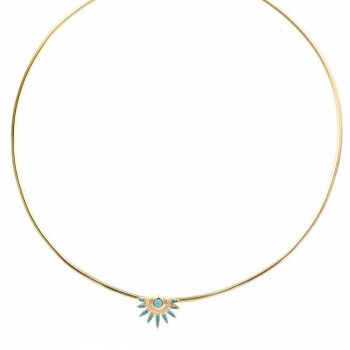 Κολιέ SALVATORE PLATA με τυρκουάζ, λευκά ζιργκόν, ασήμι 925 