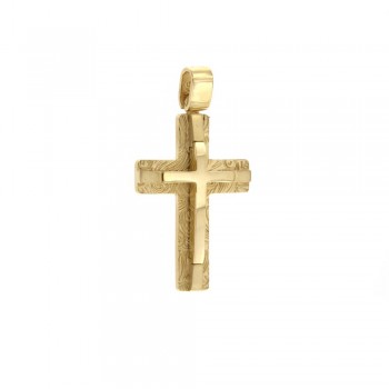 Σταυρός με τεχνοτροπία, κίτρινος  χρυσός Κ14