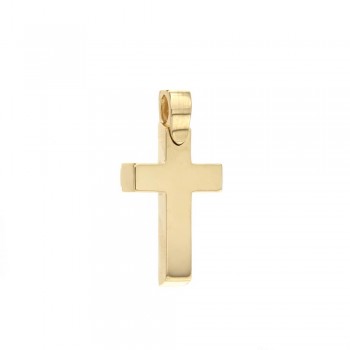 Σταυρός γυαλιστερός, κίτρινος  χρυσός Κ14