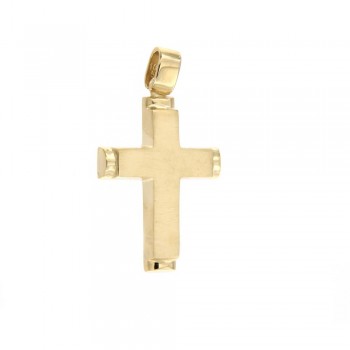Σταυρός γυαλιστερός, κίτρινος  χρυσός Κ14