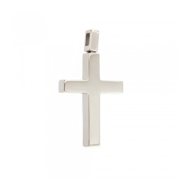 Σταυρός γυαλιστερός, λευκός χρυσός Κ14