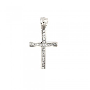 Σταυρός με πέτρες ζιργκόν σε σειρά, λευκός χρυσός  Κ14