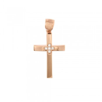 Σταυρός με πέτρες ζιργκόν, ροζ χρυσός  Κ14