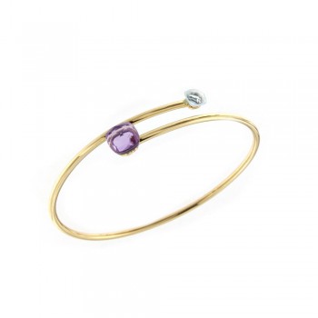 Βραχιόλι χειροπέδα με αμέθυστο και μπλέ τοπάζι, κίτρινος χρυσός Κ14