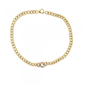 Κολιέ αλυσίδα γκουρμέτ με λεπτομέρια ζιργκόν, κίτρινος χρυσός Κ14