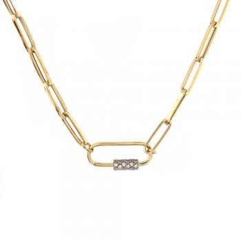 Κολιέ με παραλληλόγραμους κρίκους και λεπτομέρια σε ζιργκόν, κίτρινος χρυσός Κ14