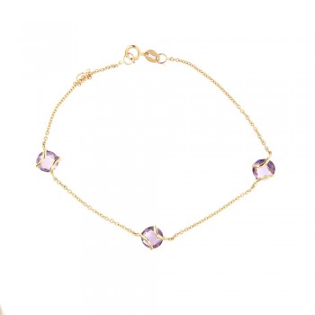 Βραχιόλι με διάσπαρτoυς αμέθυστους, κίτρινος χρυσός Κ14