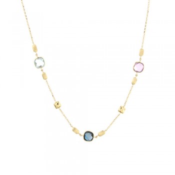 Κολιέ με διάσπαρτους αμέθυστους και μπλέ τοπάζια, κίτρινος χρυσός Κ14