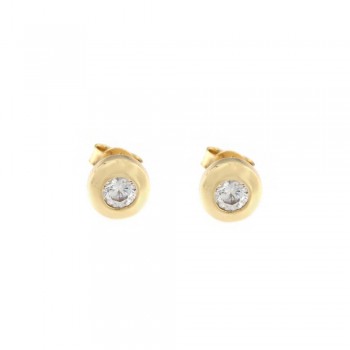 Σκουλαρίκια μονόπετρα με λευκό ζιργκόν, κίτρινος χρυσός Κ14