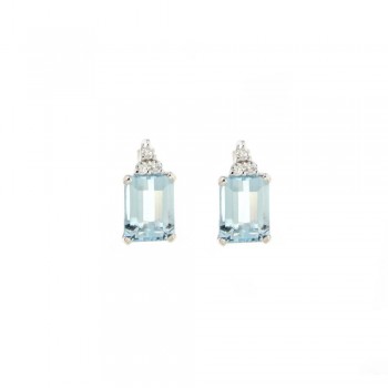 Σκουλαρίκια με emerald cut Aquamarina και διαμάντια, λευκόχρυσος Κ18