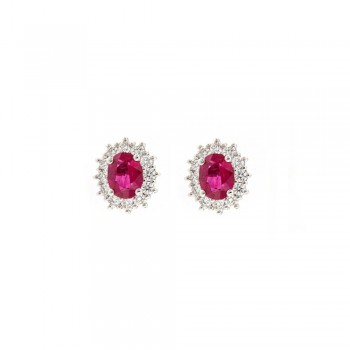 Σκουλαρίκια με oval cut ρουμπίνια Βιρμανίας και διαμάντια, λευκόχρυσος Κ18