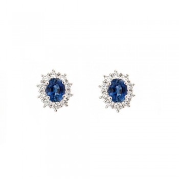 Σκουλαρίκια με oval cut ζαφείρια Κανκούτ και διαμάντια, λευκόχρυσος Κ18