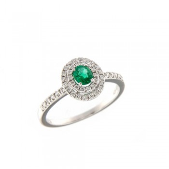 Δαχτυλίδι ροζέτα με οβάλ σμαράγδι Κολομβίας και διαμάντια ,λευκόχρυσος Κ18