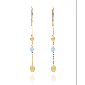 Σκουλαρίκια NANIS, Dancing in the rain με milky aquamarine και διαμάντια, κίτρινος χρυσός Κ18