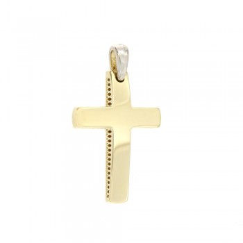 Σταυρός γυαλιστερός, κίτρινος χρυσός Κ14