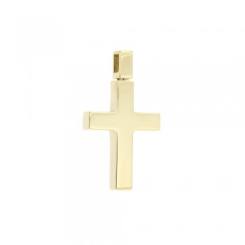 Σταυρός γυαλιστερός, κίτρινος χρυσός Κ14