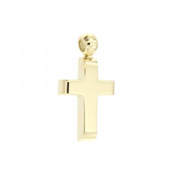 Σταυρός γυαλιστερός, κίτρινος χρυσός Κ14