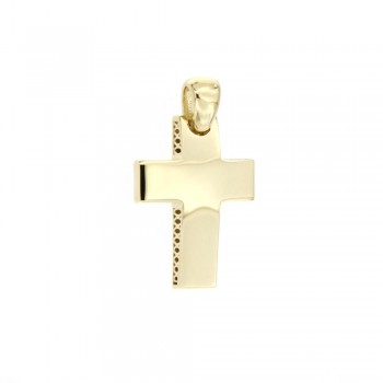 Σταυρός γυαλιστερός, κίτρινος χρυσός Κ14