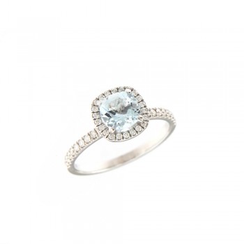 Δαχτυλίδι ροζέτα με cushion cut aqua marine και διαμάντια, λευκός χρυσός Κ18
