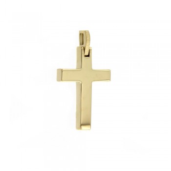 Σταυρός γυαλιστερός, κίτρινος χρυσός Κ14