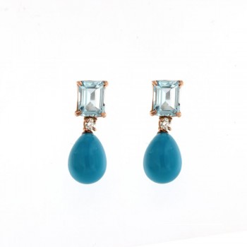 Σκουλαρίκια με ημιπολύτιμες πέτρες, κίτρινος χρυσό Κ18