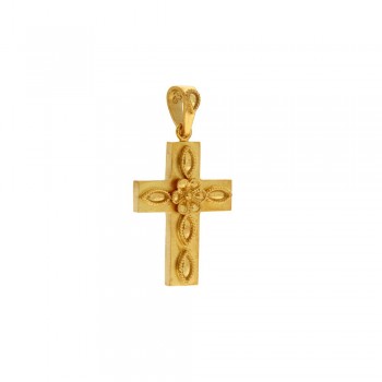 Σταυρός ματ, κίτρινος χρυσός Κ14