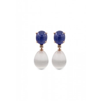 Σκουλαρίκια με ημιπολύτιμες πέτρες, ροζ χρυσό Κ18