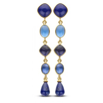 Σκουλαρίκια με ημιπολύτιμες πέτρες, κίτρινος χρυσό Κ18