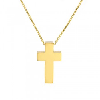 Σταυρός με αλυσίδα κυβικός ,γυαλιστερή και ματ επιφάνεια , κίτρινος  χρυσος Κ18