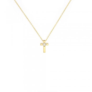 Σταυρός κυβικός μικρός με λευκό διαμάντι, κίτρινος χρυσός Κ18