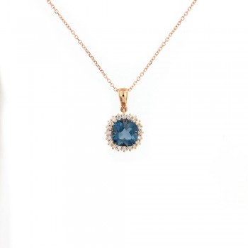 Κολιέ ροζέτα με cushion cut London Blue Topaz και διαμάντια, ροζ χρυσός Κ18