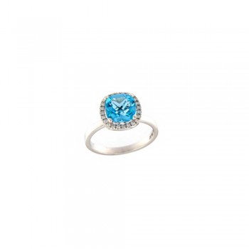 Δαχτυλίδι ροζέτα με cushion cut Blue topaz και διαμάντια, λευκός χρυσός Κ18