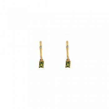 Σκουλαρίκια κρικάκια με emerald cut πέριντοτ και διαμάντια, κίτρινος χρυσός Κ18