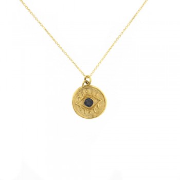 Κολιέ μάτι με ζαφείρι, κίτρινος χρυσός Κ18