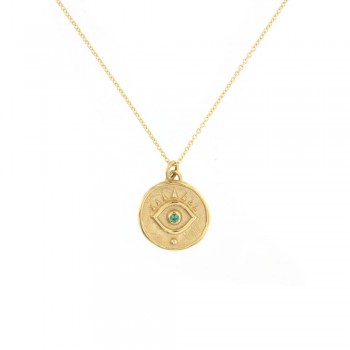 Κολιέ μάτι με σμαράγδι, κίτρινος χρυσός Κ18