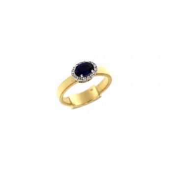 Δαχτυλίδι ροζέτα με oval ζαφείρι Κευλάνης και διαμάντια, κίτρινος χρυσός Κ18