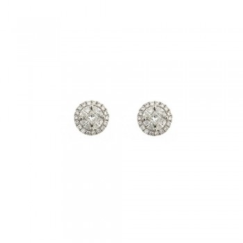 Σκουλαρίκια ροζέτα με διαμάντια, λευκός χρυσός Κ18