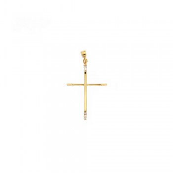 Σταυρός με λευκά ζιργκόν, κίτρινος χρυσός Κ14