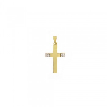 Σταυρός με λευκά ζιργκόν, κίτρινος χρυσός Κ14