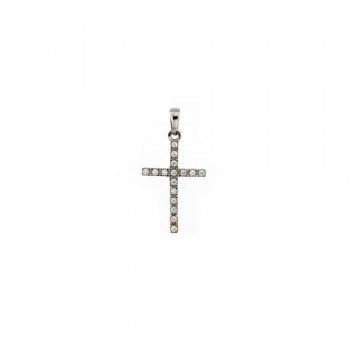 Σταυρός με λευκά ζιργκόν, λευκός χρυσός Κ14