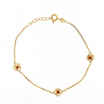 Βραχιόλι με μαργαρίτες σμάλτο, κίτρινος χρυσλος Κ14