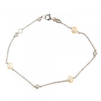 Βραχιόλι με διάσπαρτα μαργαριτάρια και ζιργκόν, λευκός χρυσός Κ14