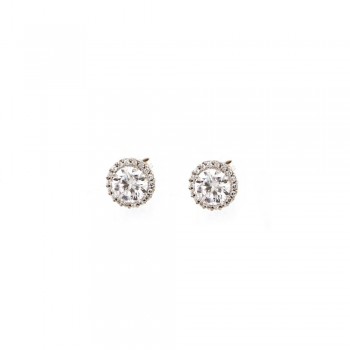Σκουλαρίκια ροζέτες με λευκά ζιργκόν, λευκός χρυσός Κ18