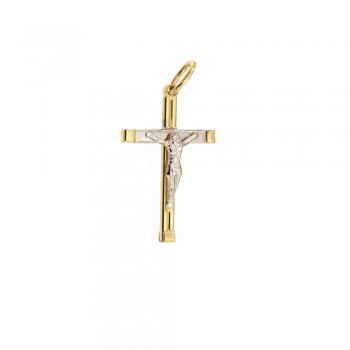 Σταυρός με εσταυρωμένο, κίτρινος - λευκός χρυσός Κ18