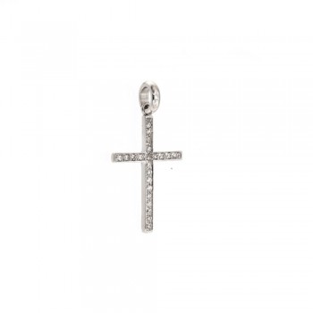 Σταυρός με λευκά ζιργκόν, λευκός χρυσός Κ18