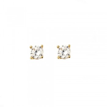 Σκουλαρίκια μονόπετρα με λευκά ζιργκόν, κίτρινος χρυσός Κ14