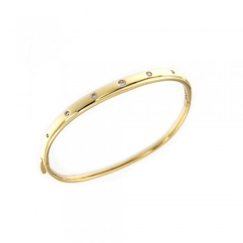 Βραχιόλι χειροπέδα με λευκά ζιργκόν, κίτρινος χρυσός Κ14