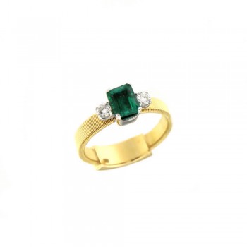 Δαχτυλίδι με emerald cut σμαράγδι και διαμάντια, κίτρινος χρυσός Κ18