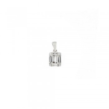 Μενταγιόν με brilliant και baguette cut διαμάντια, λευκός χρυσός Κ18